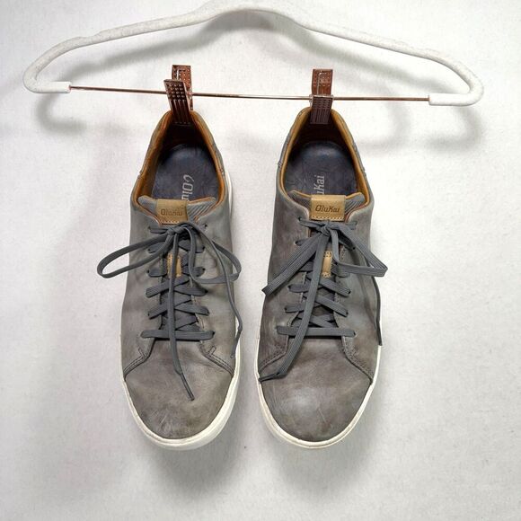 OluKai Shoes Men 10.5 Gray Lae'ahi Li 'Ili Leather Walking Casual Sneakers
